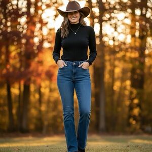 Preloved Wrangler Lainey Wilson Blur Boot Huggers in Baskin Blue (medium indigo)